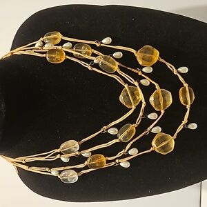 COLDWATER CREEK 4 Stranded Faux Pearl & Acrylic Goldtone Colored Beads Necklace